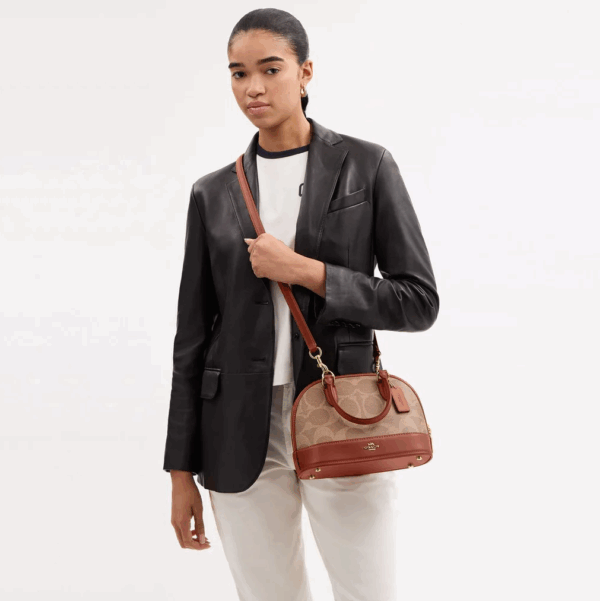 [Pre Order]-Coach Sabrina Satchel Bag In Signature Canvas (Tan Caramel) - Image 5