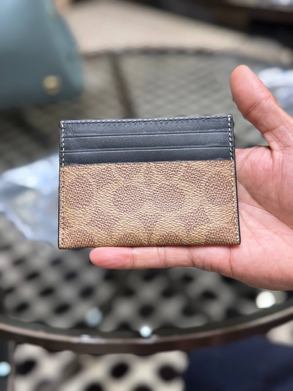 Coach Card Case In Signature Canvas With Coach Graphic (Tan