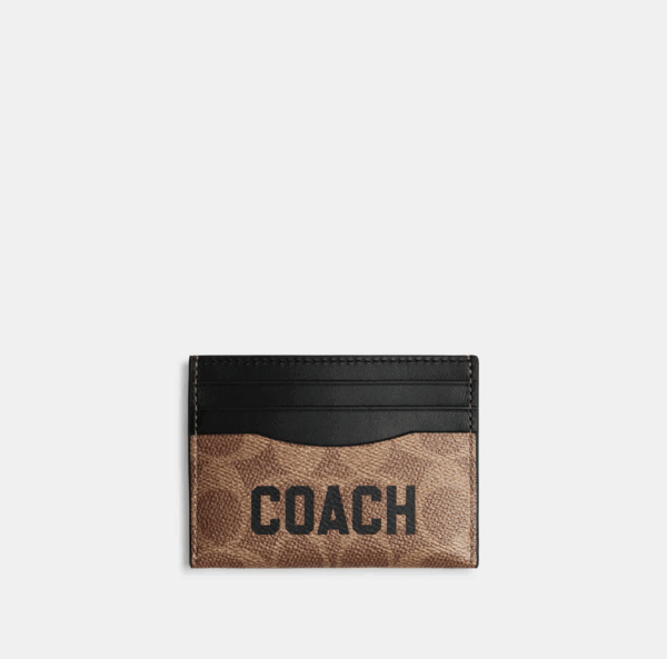 Coach Card Case In Signature Canvas With Coach Graphic (Tan Multi)-Boutique Collection