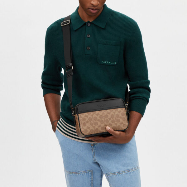 [Pre Order]-Coach Graham Crossbody Bag In Signature Canvas (Tan Black) - Image 2