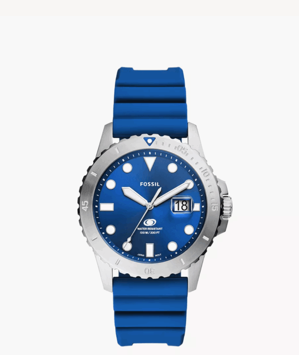 Fossil Blue Dive Three-Hand Date Blue Silicone Men Watch (FS5998)