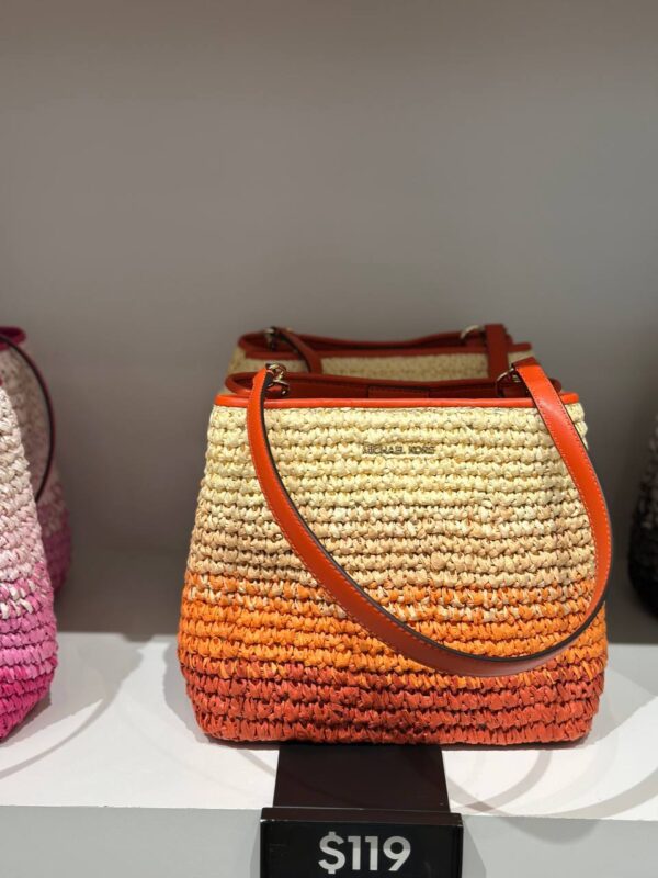 [Pre Order]-Michael Kors Pratt Medium Ombré Straw Shoulder Bag (Red Clay) BEST DEAL - Image 2