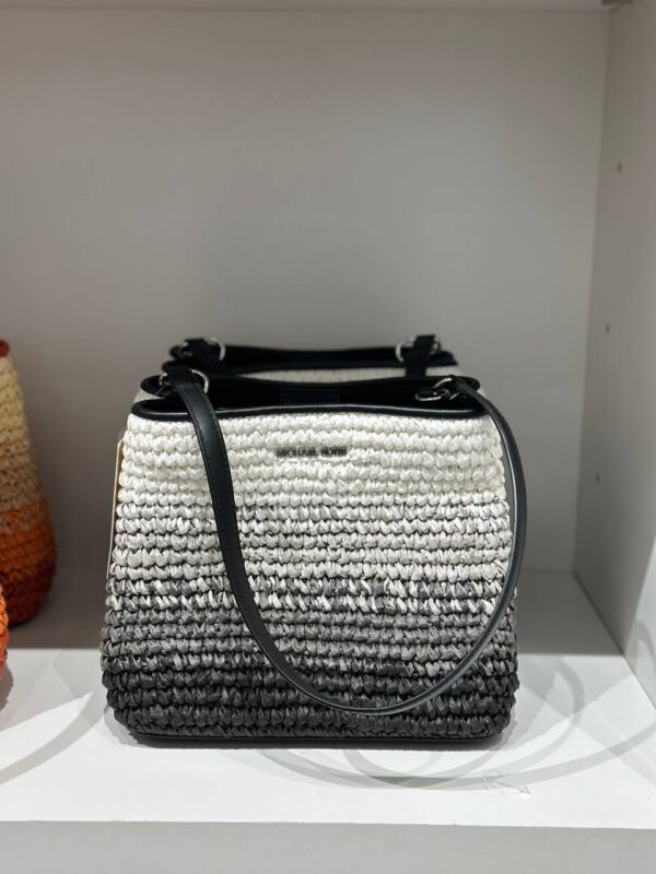 [Pre Order]-Michael Kors Pratt Medium Ombré Straw Shoulder Bag (Black) BEST DEAL - Image 4