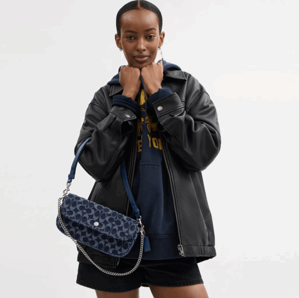 [Pre Order]-Coach Brook Flap Chain Bag In Signature Denim (Deep Blue Multi) BOUTIQUE COLLECTION - Image 4
