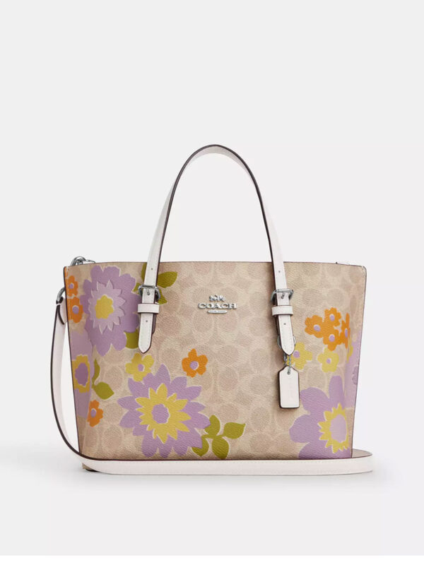 [Pre Order]-Coach Mollie Tote Bag 25 In Signature Canvas With Floral Print (Sand Multi)