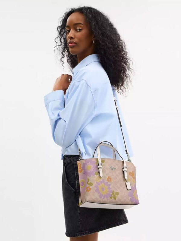 [Pre Order]-Coach Mollie Tote Bag 25 In Signature Canvas With Floral Print (Sand Multi) - Image 4