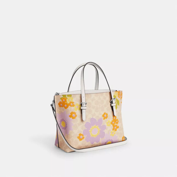 [Pre Order]-Coach Mollie Tote Bag 25 In Signature Canvas With Floral Print (Sand Multi) - Image 3