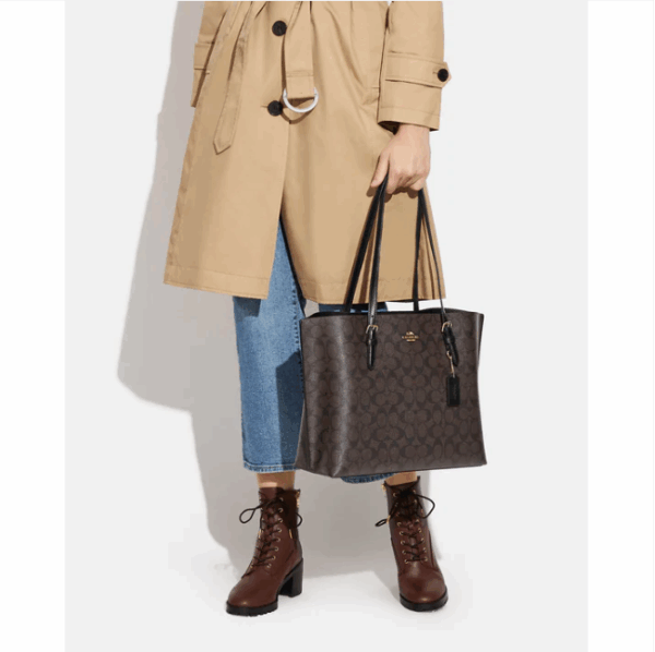 Coach Mollie Tote Bag In Signature Canvas (Walnut Black) - Image 6