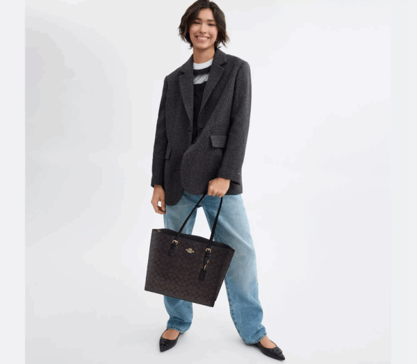 Coach Mollie Tote Bag In Signature Canvas (Walnut Black) - Image 2