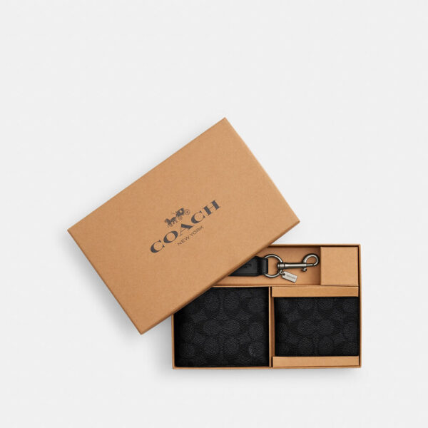 Coach Boxed 3-In-1 Wallet Gift Set In Signature Canvas (Charcoal Black)