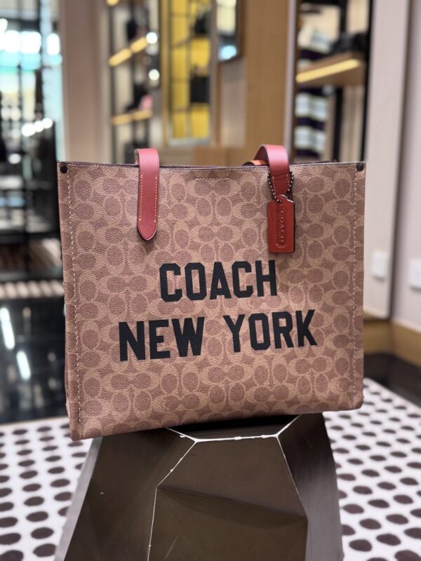 Coach Relay Tote Bag 34 In Signature Canvas With Coach Graphic (Tan Multi) Boutique Collection - Image 2