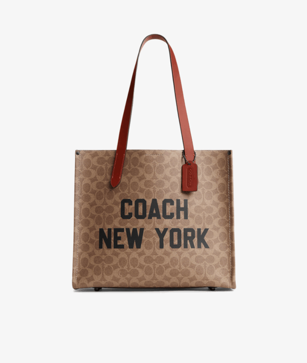 Coach Relay Tote Bag 34 In Signature Canvas With Coach Graphic (Tan Multi) Boutique Collection