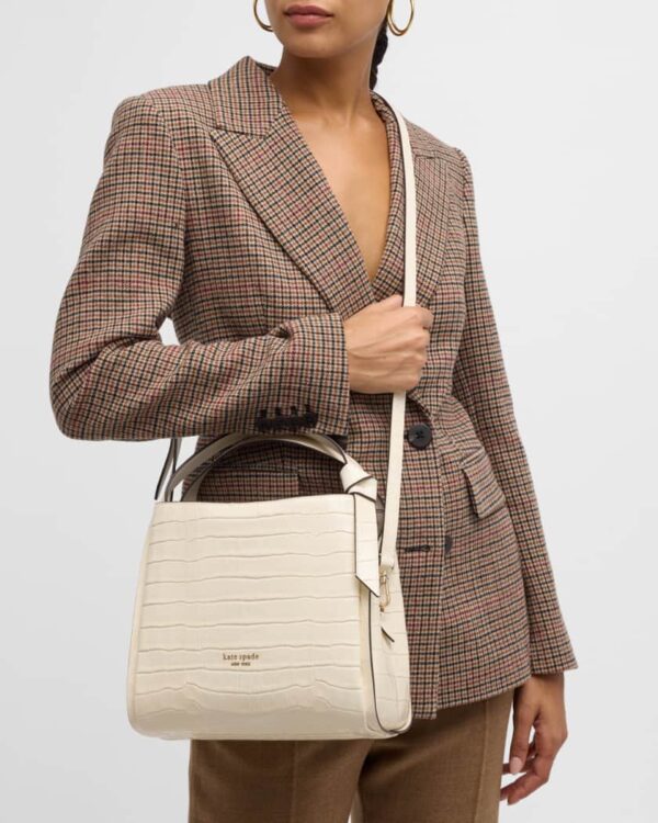 [Pre Order]-Kate Spade Knott Croc Embossed Medium Crossbody Tote (Halo White) BOUTIQUE COLLECTION - Image 2