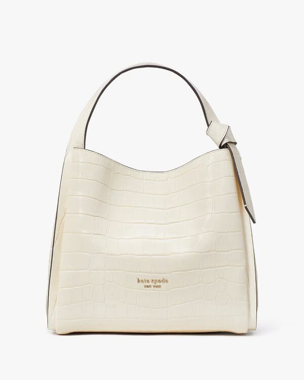 [Pre Order]-Kate Spade Knott Croc Embossed Medium Crossbody Tote (Halo White) BOUTIQUE COLLECTION