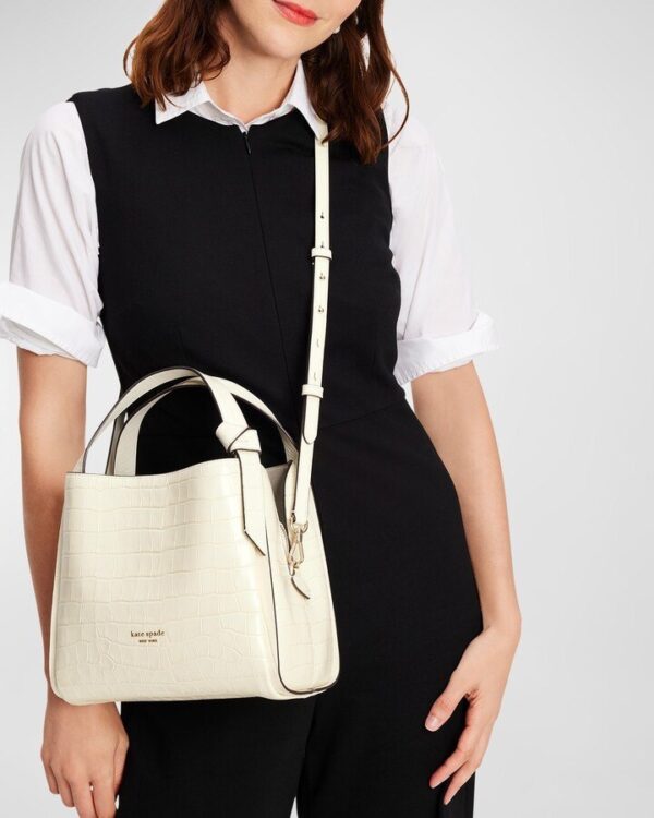 [Pre Order]-Kate Spade Knott Croc Embossed Medium Crossbody Tote (Halo White) BOUTIQUE COLLECTION - Image 6