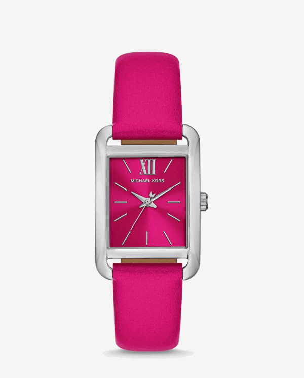 Michael Kors Monroe Silver-Tone and Leather Watch (Dragon Fruit)