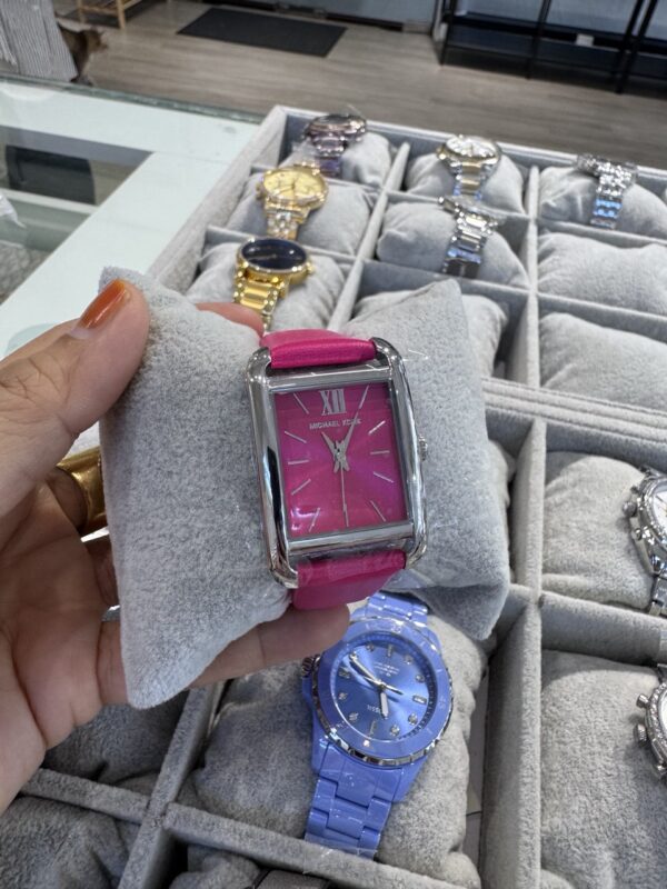 Michael Kors Monroe Silver-Tone and Leather Watch (Dragon Fruit) - Image 2