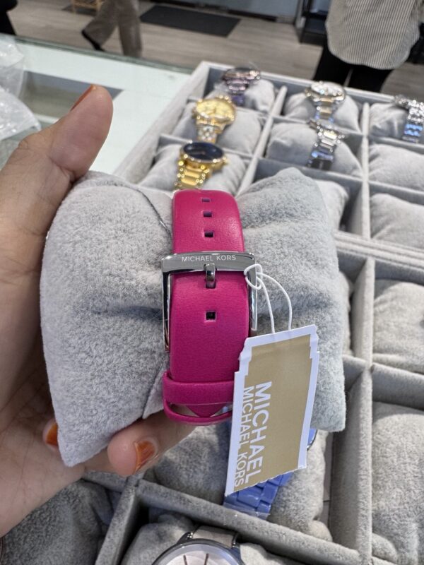 Michael Kors Monroe Silver-Tone and Leather Watch (Dragon Fruit) - Image 3