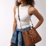 Fossil Tessa Bucket Crossbody in Leather/polyurethane trim (Brown)