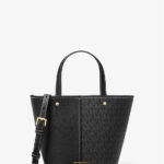 Michael Kors Flora Medium Signature Logo and Pebbled Leather Crossbody Bag (Black) - Boutique Collection