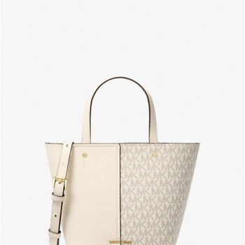 Michael Kors Flora Medium Signature Logo and Pebbled Leather Crossbody Bag (Vanilla Cream) - Boutique Collection