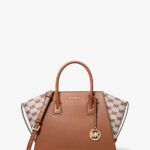 Michael Kors Avril Large Leather and Logo Jacquard Satchel (Luggage)