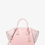 Michael Kors Avril Large Leather and Logo Jacquard Satchel (Powder Blush)