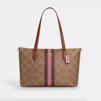 [In Transit] - Coach Gallery Tote Bag In Signature Canvas With Stripe Print (Tan Multi)