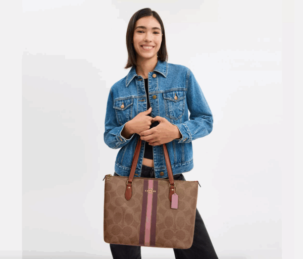 [In Transit] - Coach Gallery Tote Bag In Signature Canvas With Stripe Print (Tan Multi) - Image 2