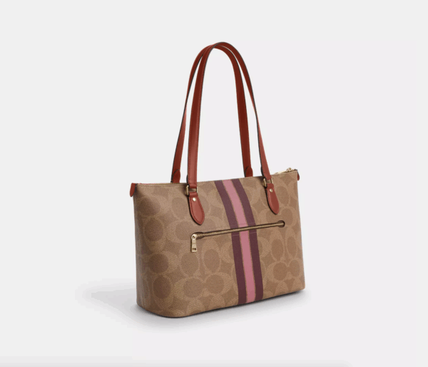 [In Transit] - Coach Gallery Tote Bag In Signature Canvas With Stripe Print (Tan Multi) - Image 3