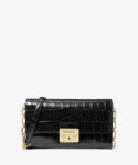 Michael Kors Tribeca Crocodile Embossed Leather Convertible Crossbody Bag (Black) - Boutique Collection
