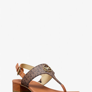 Michael Kors Hannah Signature Logo T-Strap Sandal (Brown)-Size US7
