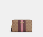 Coach Medium Id Zip Wallet In Signature Canvas With Varsity Stripe (Tan Multi)