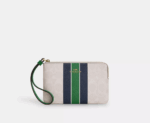 Coach Corner Zip Wristlet In Signature Canvas With Varsity Stripe (Chalk)