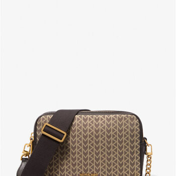 Michael Kors Bryant Medium MK2000 Logo Jacquard Camera Crossbody Bag (Natural) - Boutique Collection