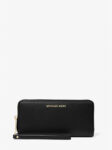 Michael Kors Jet Set Travel Large Pebbled Leather Wristlet (Black)