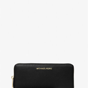 Michael Kors Jet Set Travel Large Pebbled Leather Wristlet (Black)