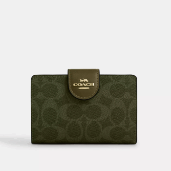 Coach Medium Corner Zip Wallet In Signature Canvas (Olive)