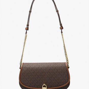 Michael Kors Mila Medium Signature Logo Messenger Bag (Brown)
