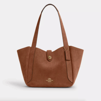 Coach Hadley Turnlock Tote Bag In Suede (Sienna)