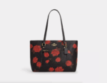 Coach Station Tote Bag With Floral Print (Black Red)