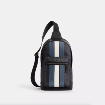 Coach West Pack In Signature Canvas With Varsity Stripe (Charcoal)
