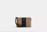 Coach Corner Zip Wristlet In Signature Canvas With Stripe (Tan Black)