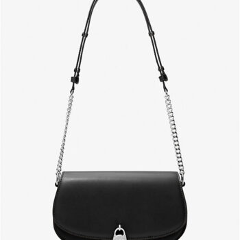 Michael Kors Mila Medium Leather Messenger Bag (Black)