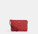 Coach Corner Zip Wristlet In Signature Canvas (Bold Red)