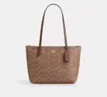 Coach Fiona Zip Tote Bag In Signature Canvas (Tan Brown)