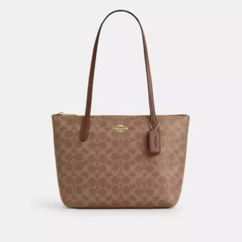 Coach Fiona Zip Tote Bag In Signature Canvas (Tan Brown)