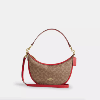 [In Transit] - Coach Aria Shoulder Bag In Signature Canvas (Tan Carnation)