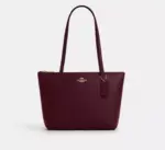 Coach Fiona Zip Tote Bag In Crossgrain leather (Dark Wine)