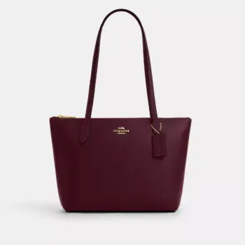 Coach Fiona Zip Tote Bag In Crossgrain leather (Dark Wine)